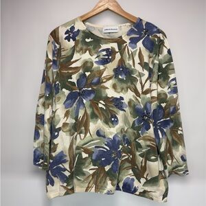VTG Women Alfred Dunner Multicolor Floral Sweater with Sequin Detail 3/4 Sleeve